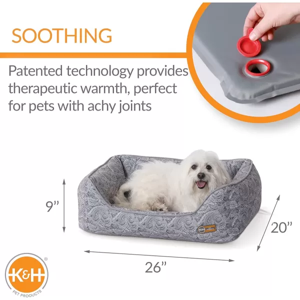 KampH Pet Products ThermoWater Bolster Heated Orthopedic Dog Bed Gray Small 17 X 20 Inches260L x 200W x 90Th