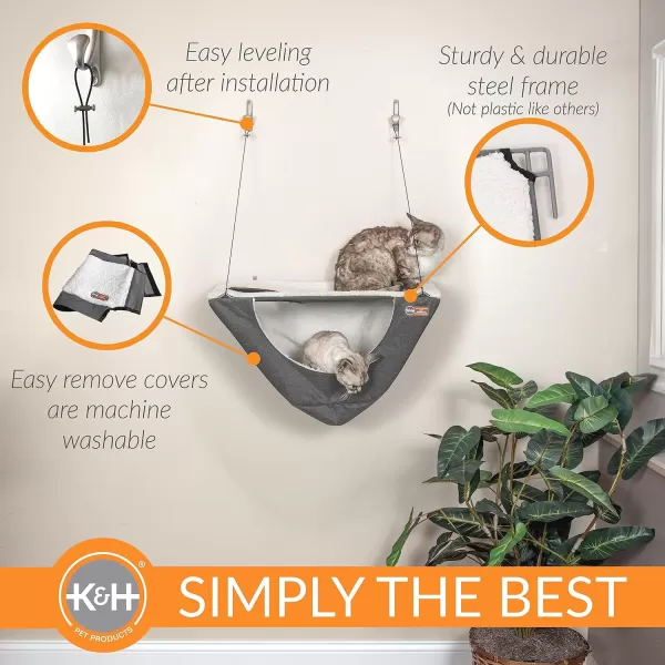 KampH Pet Products Wall Mount Cat Shelf Plus Cat Hammock for Large Cats Kitten amp Adulate Wall Cat Tree Furniture Activity Center Playground for Indoor Cats  Double Shelf GrayNatural 23 X 12 InchesSingle Shelf