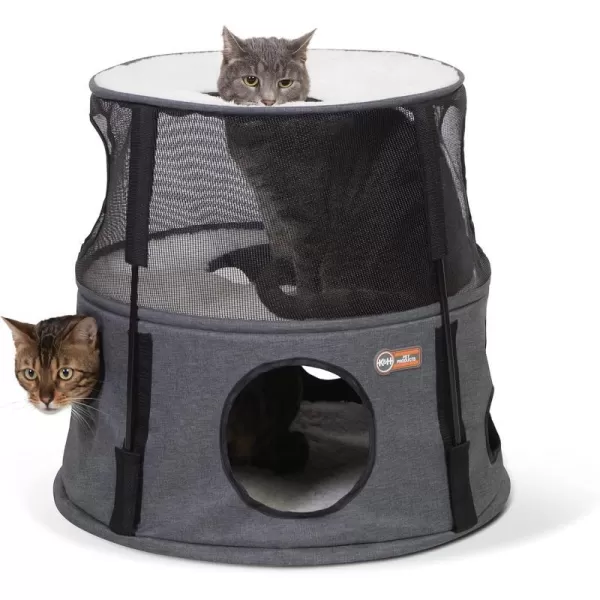 KH Pet Products Cat Playground Bundle with 3 Level Tower  Straight Tunnel Tube  2 Level Tower Cat Tower Tree Condo for Indoor Cat Playground Kitty Activity Tree Cave Cozy Hideaway Center GrayClassy Gray