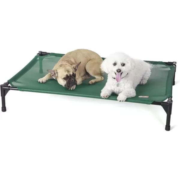 KH Pet Products Elevated Outdoor Dog Cot Bed Raised Cooling Bed with Washable Breathable Mesh for Large Dogs Portable Raised Platform Pet Bed Heavy Duty Metal Frame Hammock Bed Jumbo TanGreen All Season Mesh