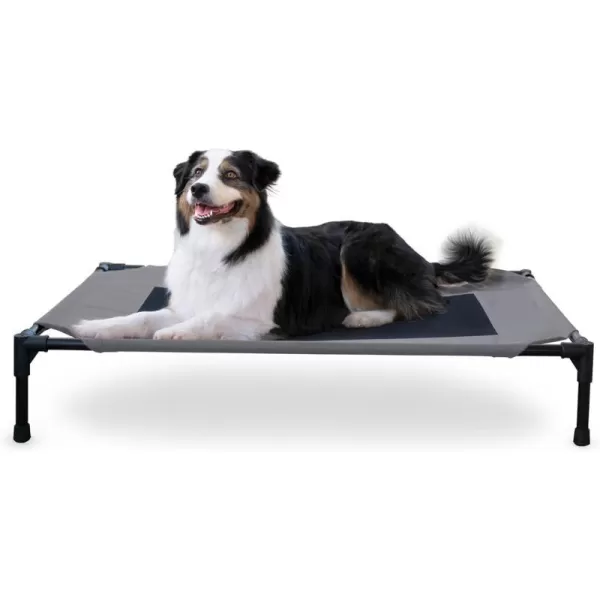 KH Pet Products Elevated Outdoor Dog Cot Bed Raised Cooling Bed with Washable Breathable Mesh for Large Dogs Portable Raised Platform Pet Bed Heavy Duty Metal Frame Hammock Bed Jumbo TanGrayBlack Mesh