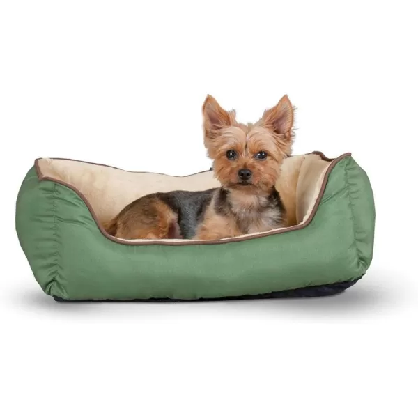 KH Pet Products SelfWarming Lounge Sleeper Pet Bed MochaGreen Small 16 X 20 InchesSageTan