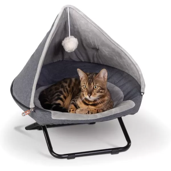 KampH Pet Products Cozy Cot Hooded Elevated Pet Bed Dish Chair for Cats Portable Round Papasan Chair for Cats Machine Washable Gray Small 19 InchesKampH Pet Products Cozy Cot Hooded Elevated Pet Bed Dish Chair for Cats Portable Round Papasan Chair for Cats Machine Washable Gray Small 19 Inches