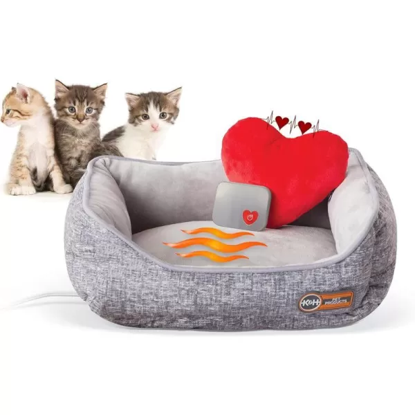 KampH Pet Products Mothers Heartbeat Heated Dog Bed with Bone Pillow Heartbeat Puppy Toy New Puppy Essential Heated Puppy Bed  Dog Anxiety Toy  Gray 13 X 16 Inches w Medium Breed Heartbeat Rhythm130L x 110W x 50Th