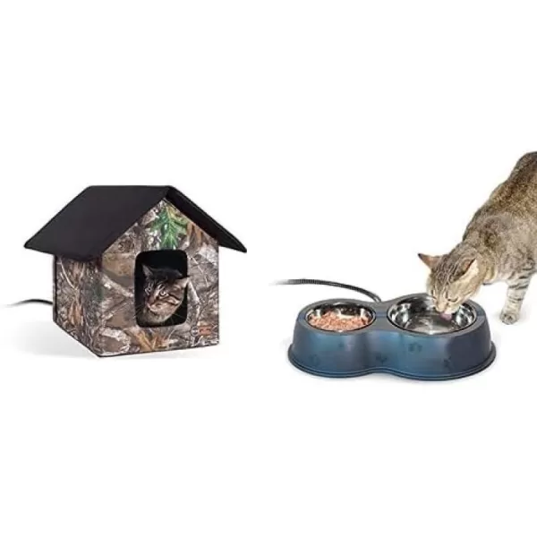 KampH Pet Products Original Outdoor Heated Kitty House Cat Shelter 19 X 22 X 17 Inches Log Cabin Design  ThermoKitty Caf Outdoor Heated Cat BowlRealTree Camo