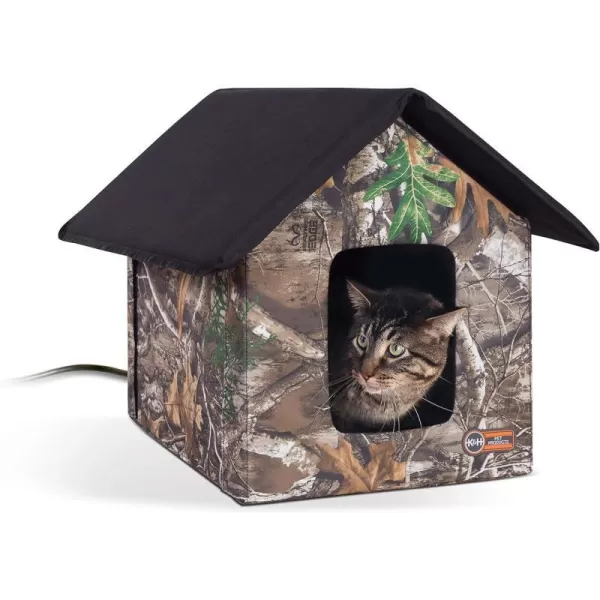 KampH Pet Products Outdoor Heated Kitty House Outdoor Cat House for Outside Community Cats Strays and Ferals Insulated Shelter Warming Cold Weather House with Heated Pad for Winter Cottage DesignHeated Realtree Edge Camo