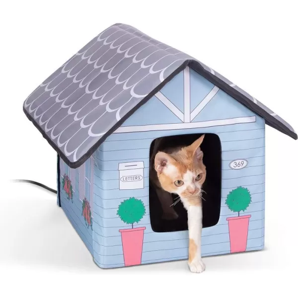 KampH Pet Products Outdoor Heated Kitty House Outdoor Cat House for Outside Community Cats Strays and Ferals Insulated Shelter Warming Cold Weather House with Heated Pad for Winter Cottage DesignHeated Cottage Design