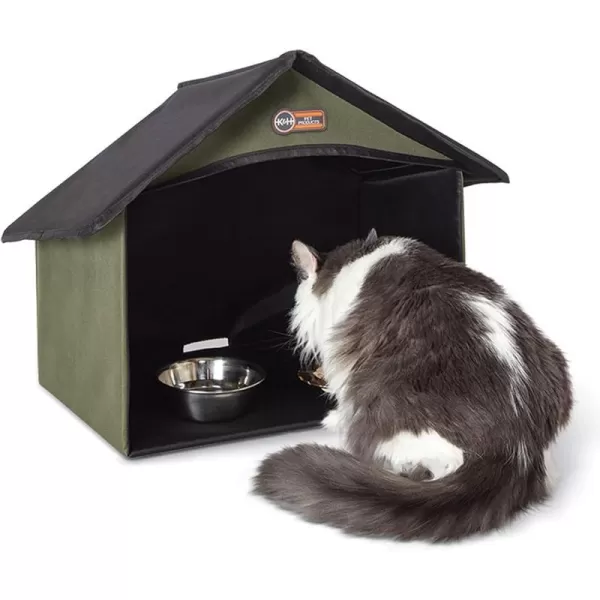 KampH Pet Products Outdoor Kitty Dining Room Outdoor Cat Shelter for Food amp Water Purrfect for Outdoor Feral Cats and Community Cats Olive 14 X 20 X 165Olive Dining Room