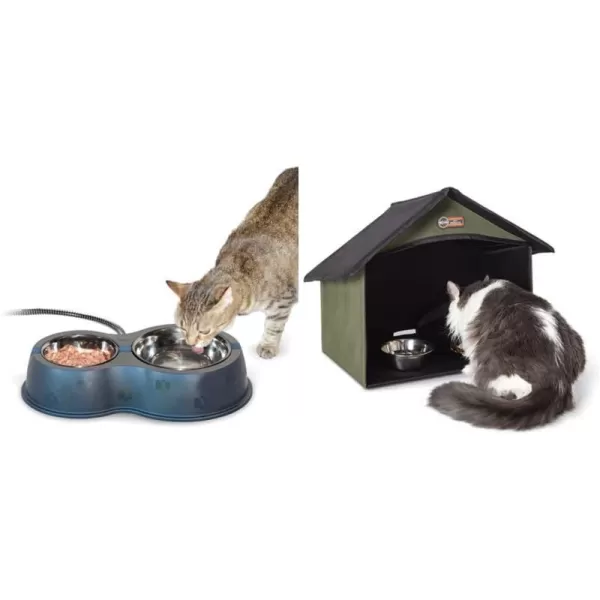 KampH Pet Products Outdoor Kitty Dining Room Outdoor Cat Shelter for Food amp Water Purrfect for Outdoor Feral Cats and Community Cats Olive 14 X 20 X 165Olive Dining Room  Caf