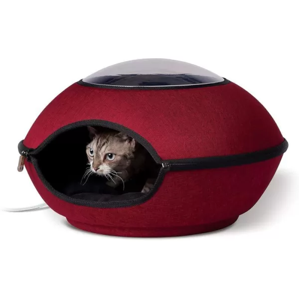 KampH Pet Products Thermo Lookout Pod Indoor Heated Cat Bed for Large Cats Heated Cat Cave Thermal Cat Mat Hideaway for Small or Large Cats and Kittens  Classy Red 22 InchesClassy Red