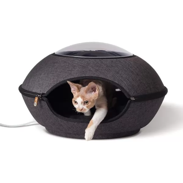 KampH Pet Products Thermo Lookout Pod Indoor Heated Cat Bed for Large Cats Heated Cat Cave Thermal Cat Mat Hideaway for Small or Large Cats and Kittens  Classy Red 22 InchesClassy Gray