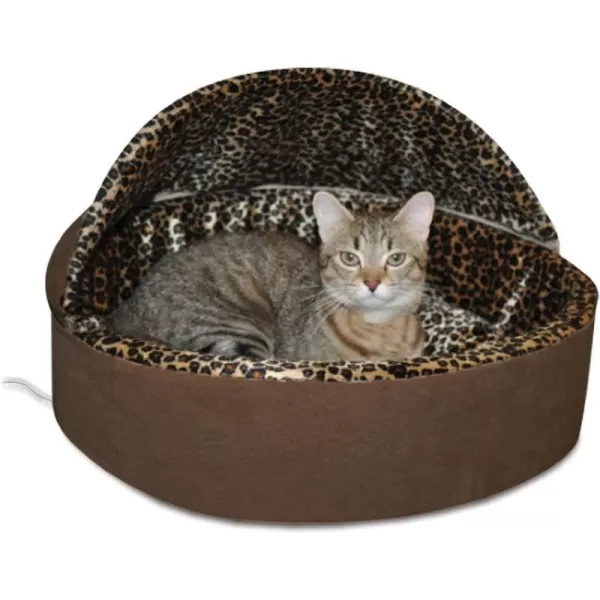 KampH Pet Products ThermoKitty Bed Deluxe Indoor Heated Cat Bed MochaLeopard Small 16 Inches160L x 160W x 140Th Recyclable Box Mocha