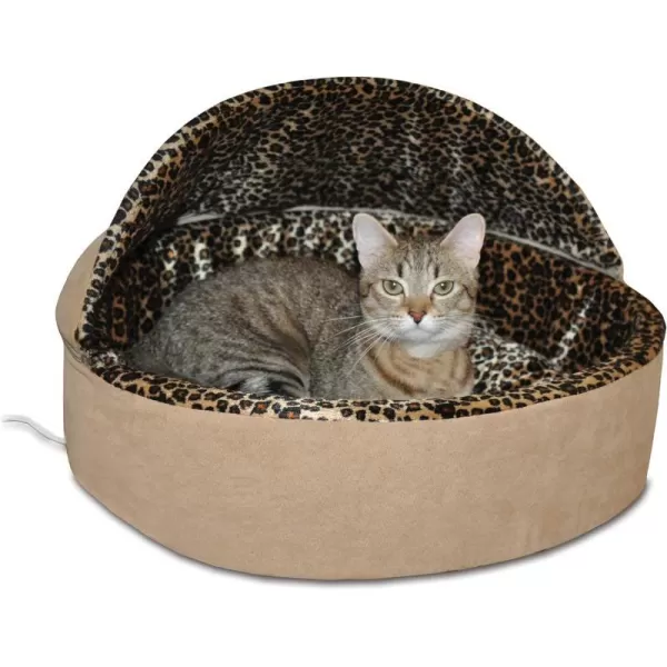 KampH Pet Products ThermoKitty Bed Deluxe Indoor Heated Cat Bed MochaLeopard Small 16 Inches160L x 160W x 140Th Recyclable Box Tan