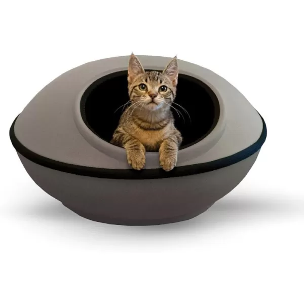 KampH Pet Products ThermoKitty Mod Dream Pod Heated Cat Bed for Large Cats Indoor Heated Cat Cave Thermal Cat Mat Hideaway for Small or Large Cats and Kittens 22 Inches TanBlackGrayUnheated