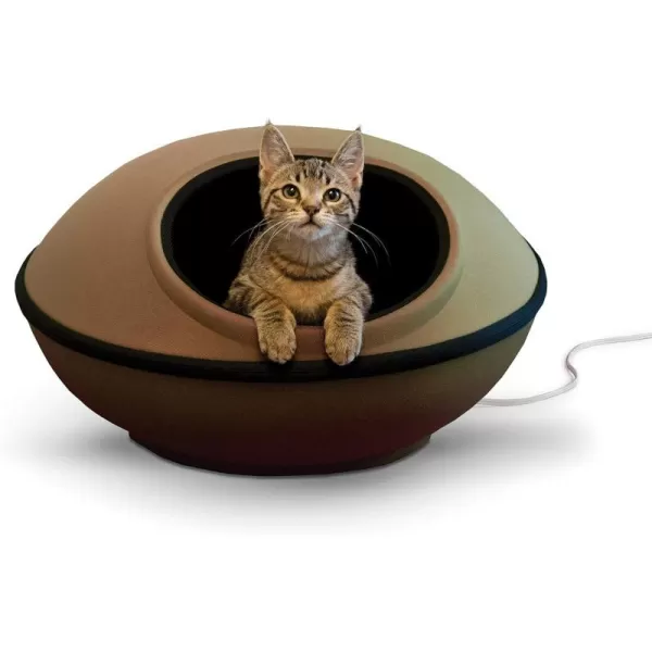 KampH Pet Products ThermoKitty Mod Dream Pod Heated Cat Bed for Large Cats Indoor Heated Cat Cave Thermal Cat Mat Hideaway for Small or Large Cats and Kittens 22 Inches TanBlackTanHeated