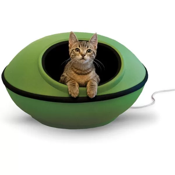 KampH Pet Products ThermoKitty Mod Dream Pod Heated Cat Bed for Large Cats Indoor Heated Cat Cave Thermal Cat Mat Hideaway for Small or Large Cats and Kittens 22 Inches TanBlackGreenHeated