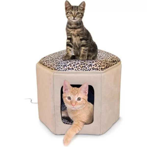 KampH Pet Products ThermoKitty Sleephouse Cat Cave  Heated TanLeopard 12 X 17 InchesHeated