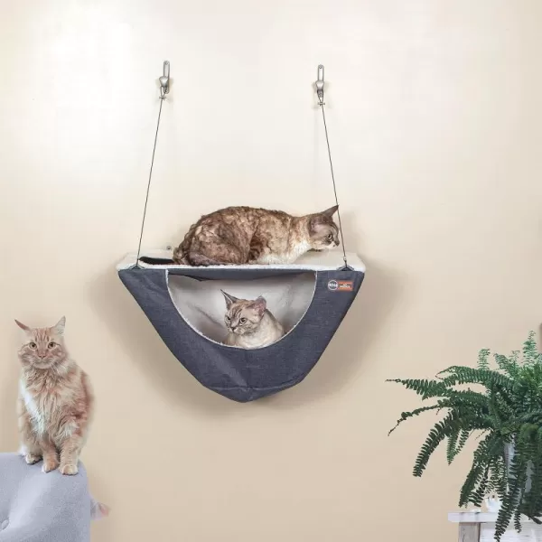 KampH Pet Products Wall Mount Cat Shelf Plus Cat Hammock for Large Cats Kitten amp Adulate Wall Cat Tree Furniture Activity Center Playground for Indoor Cats  Double Shelf GrayNatural 23 X 12 InchesSingle Shelf