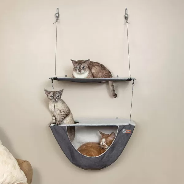 KampH Pet Products Wall Mount Cat Shelf Plus Cat Hammock for Large Cats Kitten amp Adulate Wall Cat Tree Furniture Activity Center Playground for Indoor Cats  Double Shelf GrayNatural 23 X 12 InchesDouble Shelf