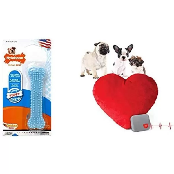 Nylabone Puppy Teething Bone and KampH Pet Product Mothers Heartbeat Heart PillowNylabone Puppy Teething Bone and KampH Pet Product Mothers Heartbeat Heart Pillow