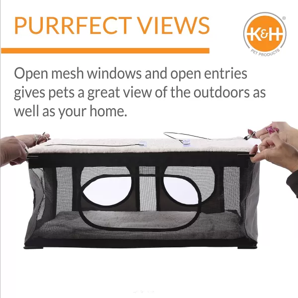 KampH Pet Products EZ Mount Penthouse Window Sill Cat Bed Cat Hammock for Window Cat Perch Cat Shelf Sturdy Cat Window Perch for Large Cats Cat Window Bed Cat Furniture Cat Window Hammock GrayBlackPenthouse Recyclable Box