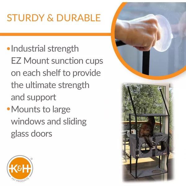 KampH Pet Products EZ Mount Penthouse Window Sill Cat Bed Cat Hammock for Window Cat Perch Cat Shelf Sturdy Cat Window Perch for Large Cats Cat Window Bed Cat Furniture Cat Window Hammock GrayBlackTownhouse Recyclable Box