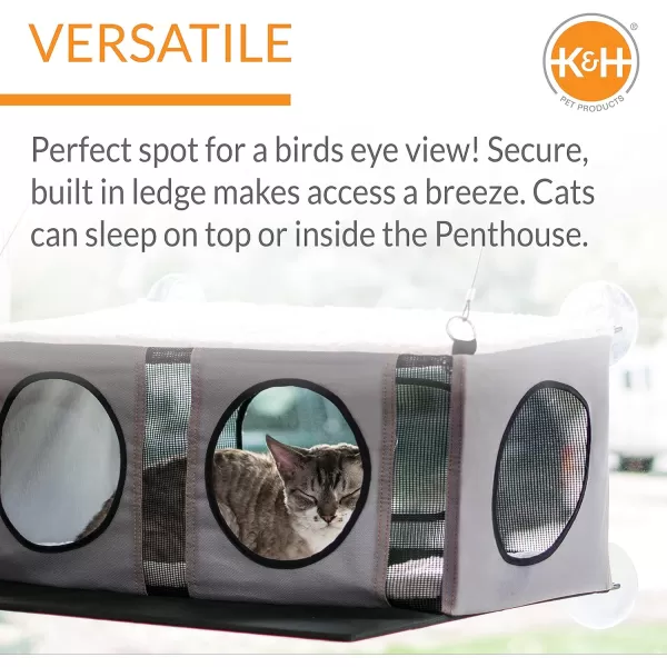 KampH Pet Products EZ Mount Penthouse Window Sill Cat Bed Cat Hammock for Window Cat Perch Cat Shelf Sturdy Cat Window Perch for Large Cats Cat Window Bed Cat Furniture Cat Window Hammock GrayBlackPenthouse Recyclable Box