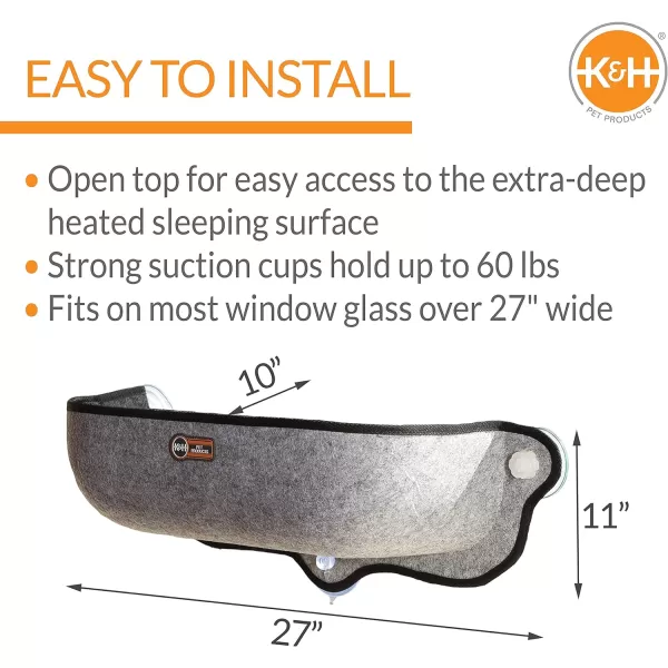 KampH Pet Products EZ Mount ThermoKitty Sill Heated Window Cat Bed Heated Cat Hammock for Large Cats ExtraDeep Cat Perch Gray 27 X 10 X 11KampH Pet Products EZ Mount ThermoKitty Sill Heated Window Cat Bed Heated Cat Hammock for Large Cats ExtraDeep Cat Perch Gray 27 X 10 X 11