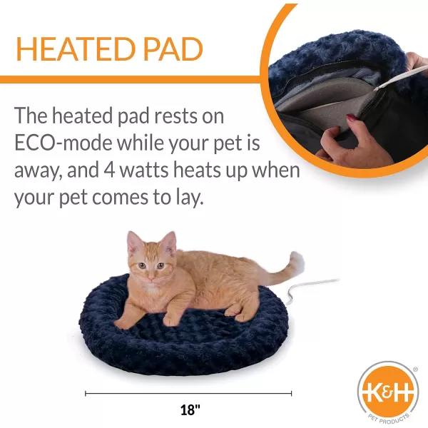 KampH Pet Products Heated ThermoKitty Fashion Splash Indoor Cat Bed Orthopedic Foam Base Heated Bed for Dogs or Cats with Removable Waterproof Heater Mocha Small 18 Inches Round180L x 180W x 30Th Blue Splash