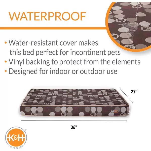 KampH Pet Products IndoorOutdoor Superior Orthopedic Dog Bed GrayPaw Small 27 X 36 X 4 InchesBrownPaw 360L x 270W x 40Th Outdoor Waterproof