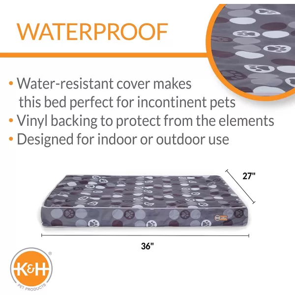 KampH Pet Products IndoorOutdoor Superior Orthopedic Dog Bed GrayPaw Small 27 X 36 X 4 InchesGrayPaw 360L x 270W x 40Th Outdoor Waterproof