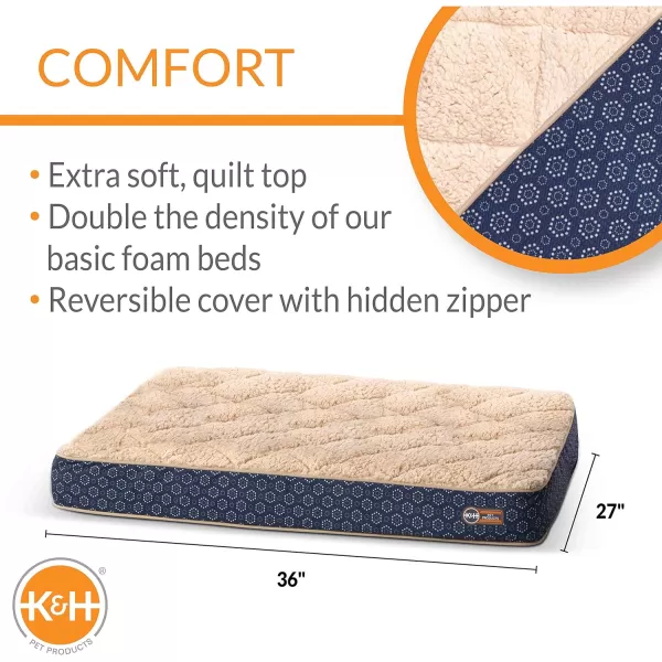 KampH Pet Products QuiltTop Superior Orthopedic Bed GrayGeo Flower Small 27 X 36 InchesNavyGeo Flower 360L x 270W x 40Th Indoor Quilted Plush