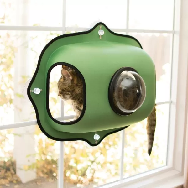 KampH Pet Products EZ Mount Window Pod Kitty Sill Window Sill Cat Bed Cat Perch Cat Hammock Green 27 X 20 InchesBubble Window Pod Green