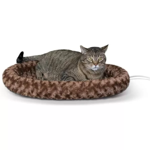 KampH Pet Products Heated ThermoKitty Fashion Splash Indoor Cat Bed Orthopedic Foam Base Heated Bed for Dogs or Cats with Removable Waterproof Heater Mocha Small 18 Inches Round220L x 160W x 30Th Mocha Splash