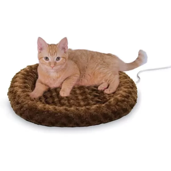 KampH Pet Products Heated ThermoKitty Fashion Splash Indoor Cat Bed Orthopedic Foam Base Heated Bed for Dogs or Cats with Removable Waterproof Heater Mocha Small 18 Inches Round180L x 180W x 30Th Mocha Splash