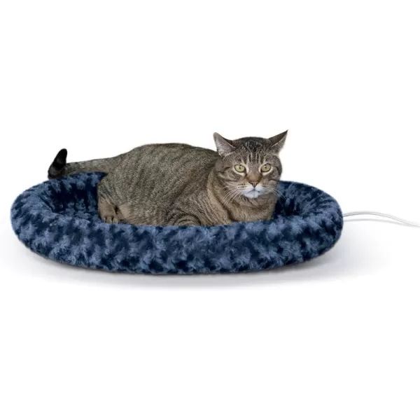 KampH Pet Products Heated ThermoKitty Fashion Splash Indoor Cat Bed Orthopedic Foam Base Heated Bed for Dogs or Cats with Removable Waterproof Heater Mocha Small 18 Inches Round220L x 160W x 30Th Blue Splash