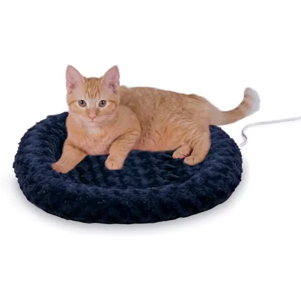 KampH Pet Products Heated ThermoKitty Fashion Splash Indoor Cat Bed Orthopedic Foam Base Heated Bed for Dogs or Cats with Removable Waterproof Heater Mocha Small 18 Inches Round180L x 180W x 30Th Blue Splash