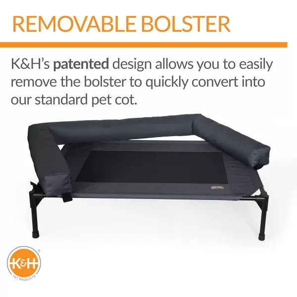 KampH Pet Products Bolster Dog Cot Cooling IndoorOutdoor Elevated Dog Bed Hammock with Removable Bolsters Washable Mesh Cover Raised Camping Dog Bed for Medium Dogs  Charcoal Medium 25 X 32CharcoalBlack Mesh 420L x 300W x 70Th