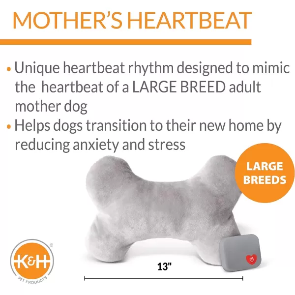 KampH Pet Products Mothers Heartbeat Calming Dog Toy Heart Pillow Red Small Breed Heartbeat 6 InchGray Bone Large Breed Heartbeat