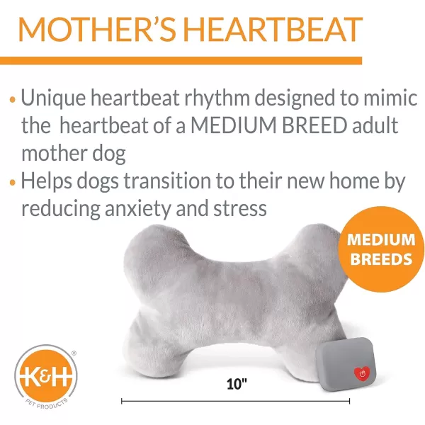 KampH Pet Products Mothers Heartbeat Calming Dog Toy Heart Pillow Red Small Breed Heartbeat 6 InchGray Bone Medium Breed Heartbeat