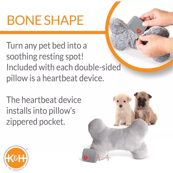 KampH Pet Products Mothers Heartbeat Calming Dog Toy Heart Pillow Red Small Breed Heartbeat 6 InchGray Bone Medium Breed Heartbeat