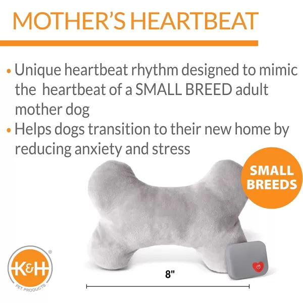KampH Pet Products Mothers Heartbeat Calming Dog Toy Heart Pillow Red Small Breed Heartbeat 6 InchGray Bone Small Breed Heartbeat