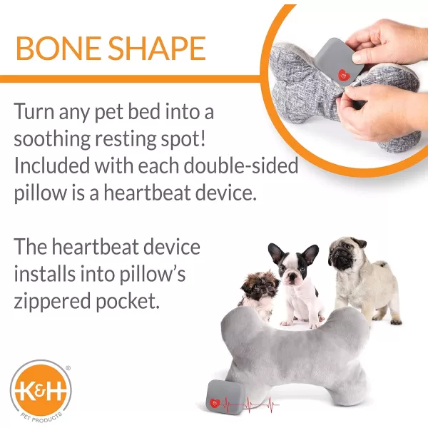 KampH Pet Products Mothers Heartbeat Calming Dog Toy Heart Pillow Red Small Breed Heartbeat 6 InchGray Bone Small Breed Heartbeat