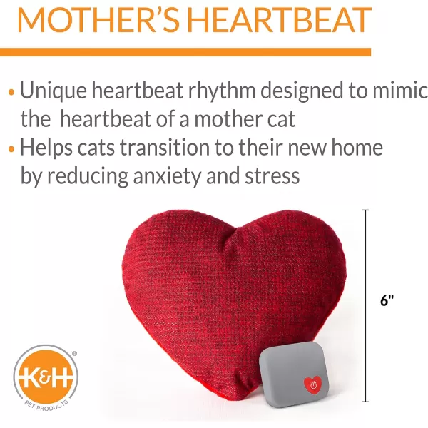 KampH Pet Products Mothers Heartbeat Calming Dog Toy Heart Pillow Red Small Breed Heartbeat 6 InchRed Heart Kitten Heartbeat