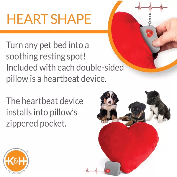 KampH Pet Products Mothers Heartbeat Calming Dog Toy Heart Pillow Red Small Breed Heartbeat 6 InchRed Heart Large Breed Heartbeat