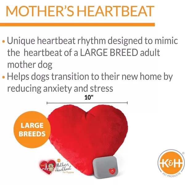 KampH Pet Products Mothers Heartbeat Calming Dog Toy Heart Pillow Red Small Breed Heartbeat 6 InchRed Heart Large Breed Heartbeat