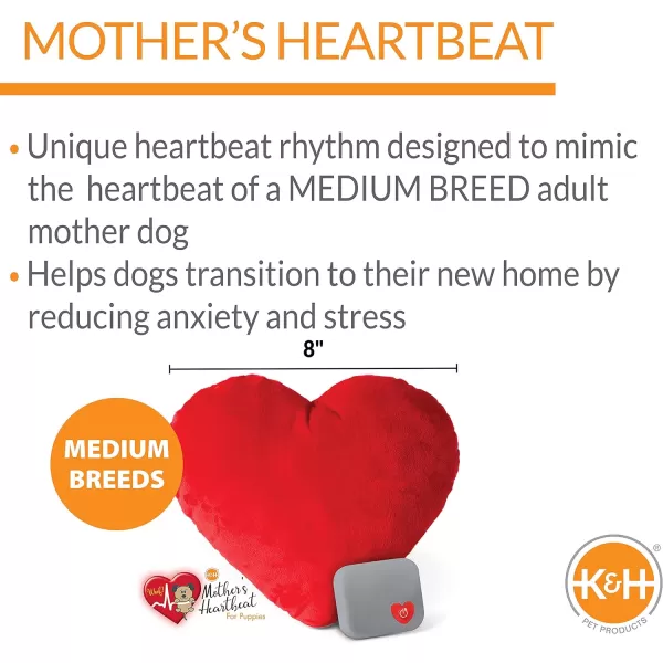 KampH Pet Products Mothers Heartbeat Calming Dog Toy Heart Pillow Red Small Breed Heartbeat 6 InchRed Heart Medium Breed Heartbeat