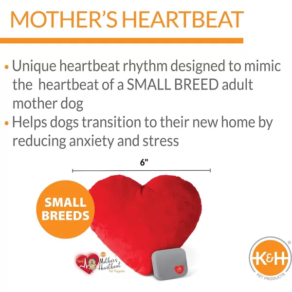 KampH Pet Products Mothers Heartbeat Calming Dog Toy Heart Pillow Red Small Breed Heartbeat 6 InchRed Heart Small Breed Heartbeat