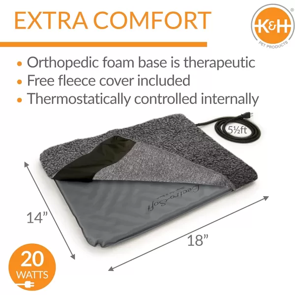 KampH Pet Products Orthopedic Outdoor Heated Dog Bed LectroSoft Gray Small 14 X 18 Inches180L x 140W x 10Th