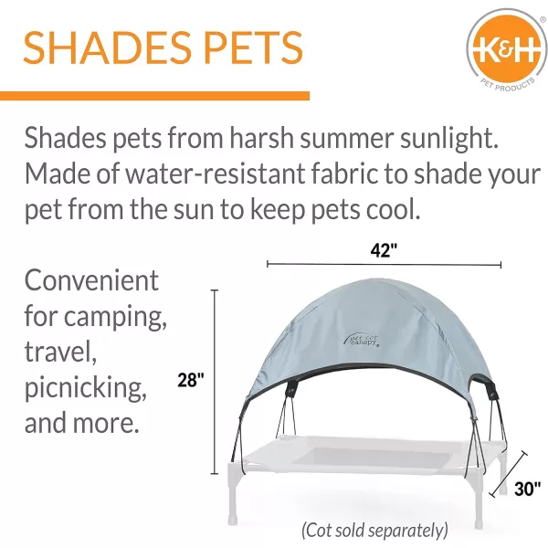 KampH Pet Products Pet Cot Shade Canopy for Elevated Outside Dog Beds Dog Sun Umbrella Canopy for Dog Cots Cots Sold Separately Gray Large 42 X 30 Inches420L x 300W x 280Th Gray